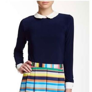 Blue and white collared blouse